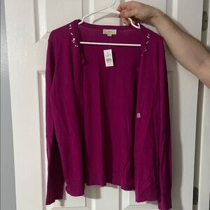 LOFT Magenta Cardigan with Embellished Shoulders